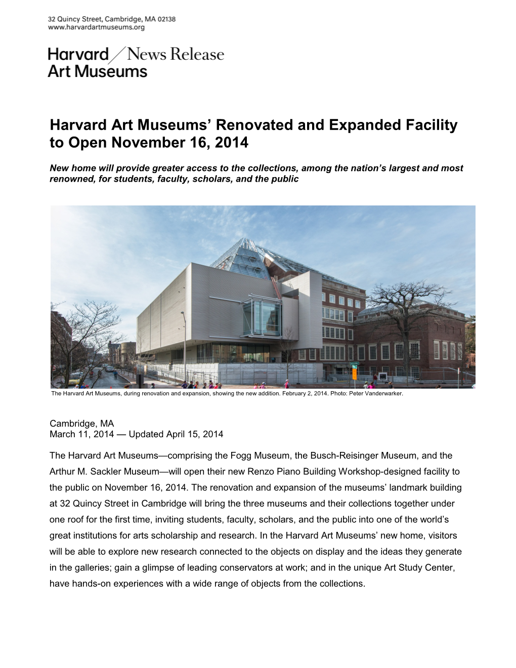 Harvard Art Museums' Renovated and Expanded Facility to Open