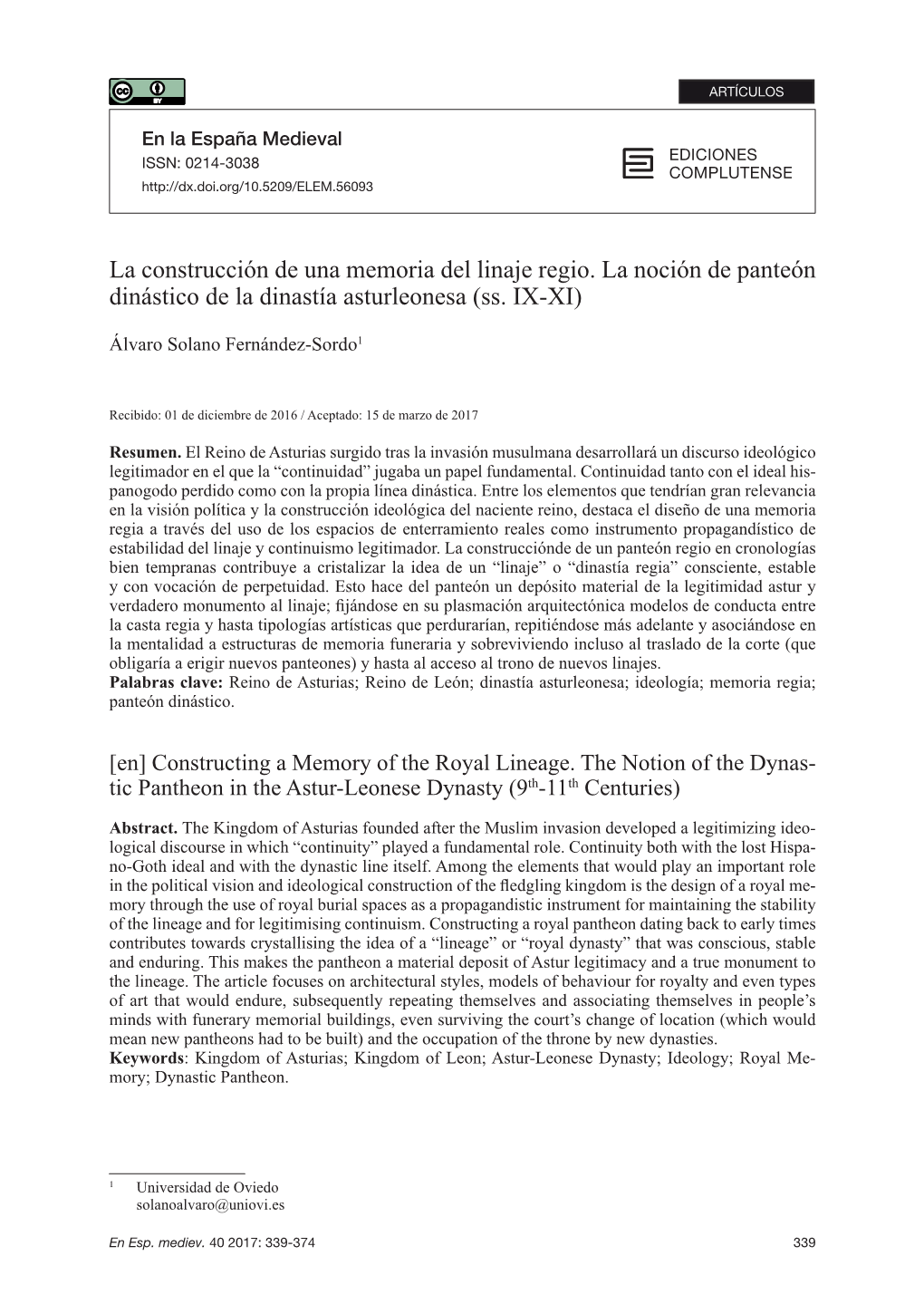 La Construcción De Una Memoria Del Linaje Regio. La Noción De Panteón Dinástico De La Dinastía Asturleonesa (Ss