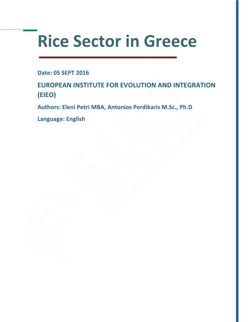 Rice Sector in Greece