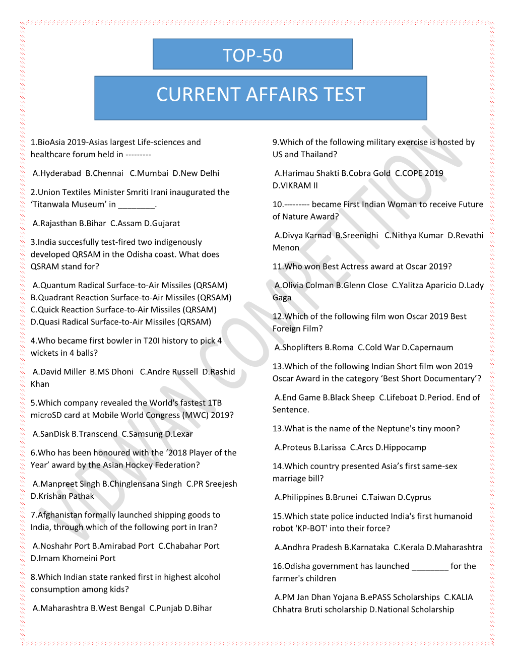 Current Affairs Test