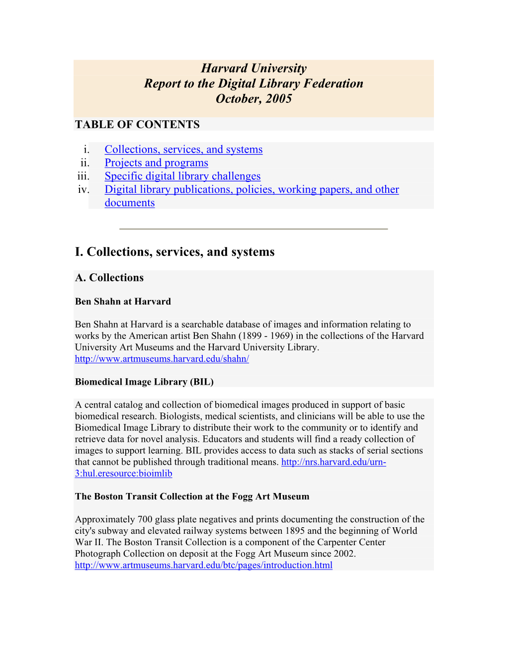 Harvard University Report to the Digital Library Federation October, 2005