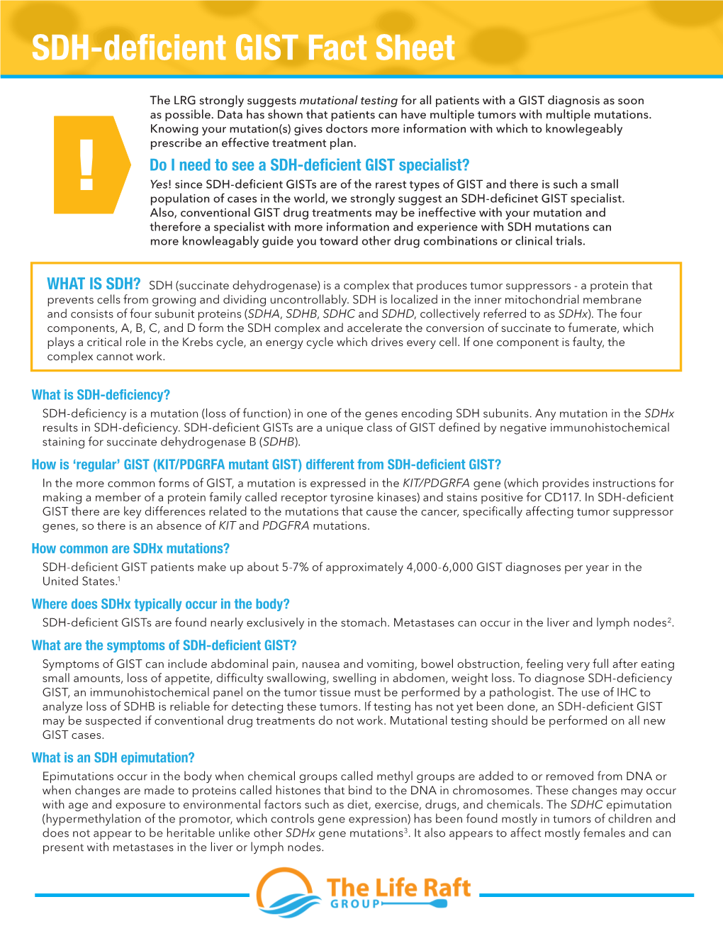 SDH-Deficient GIST Fact Sheet