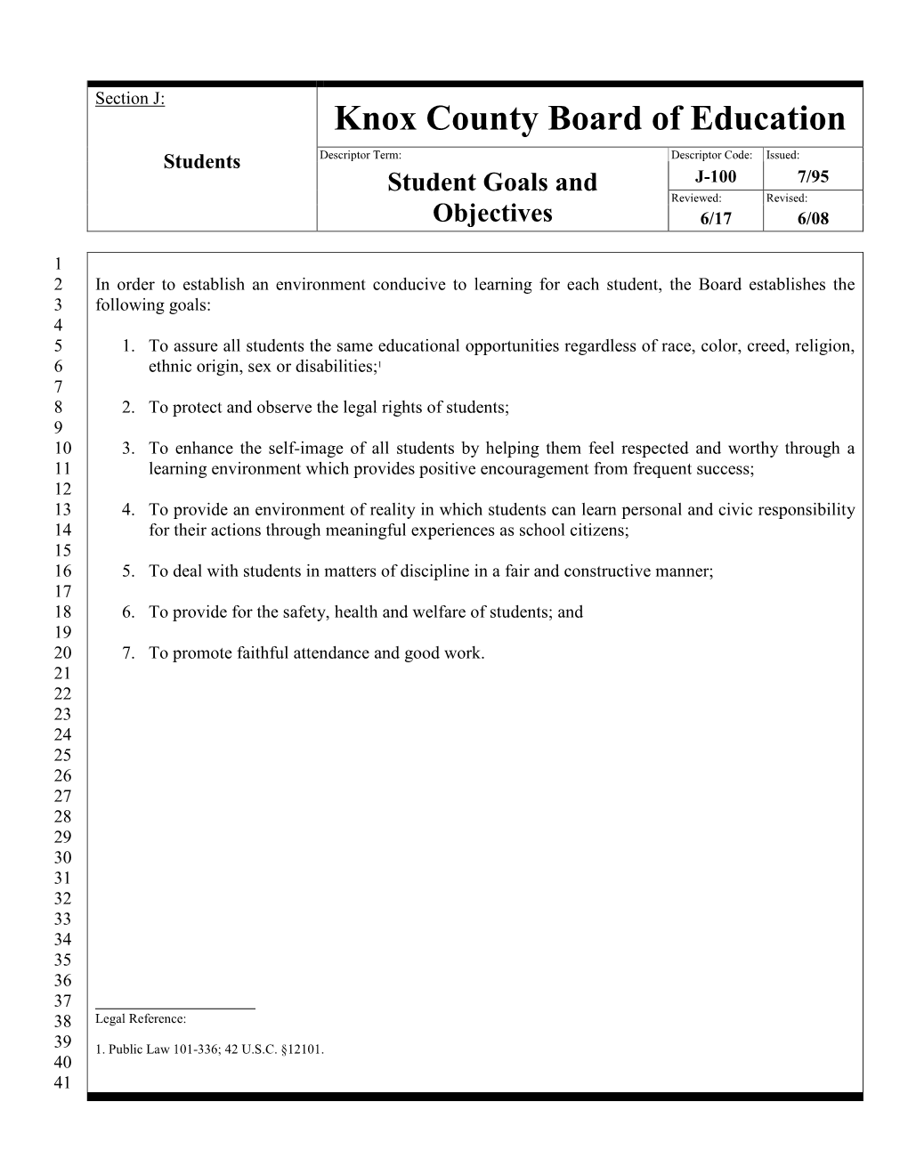 Section J: Knox County Board of Education