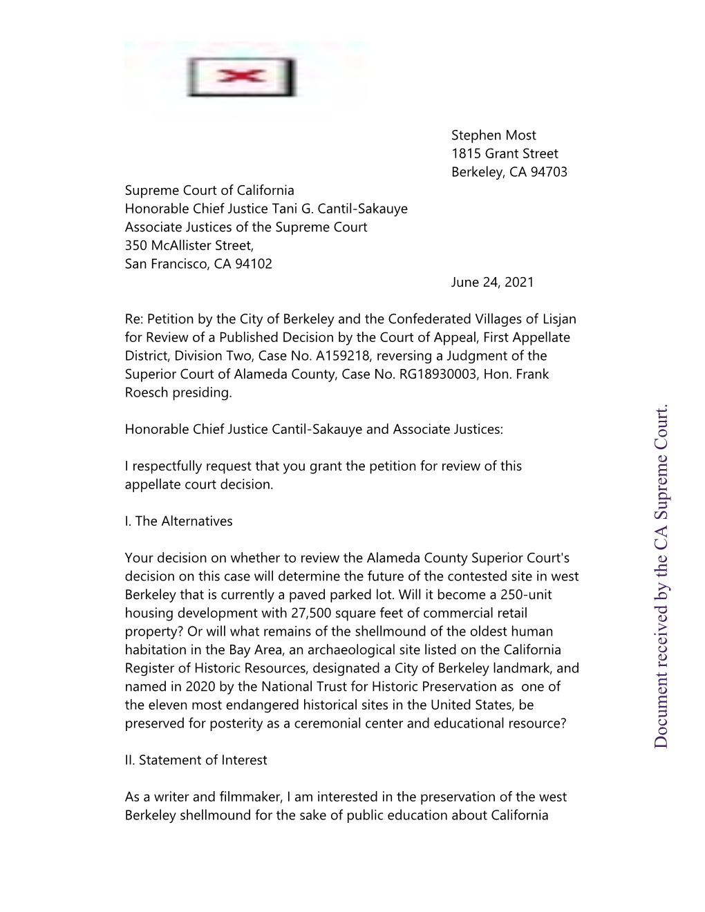 Document Received by the CA Supreme Court. Supreme CA the by Received Document II