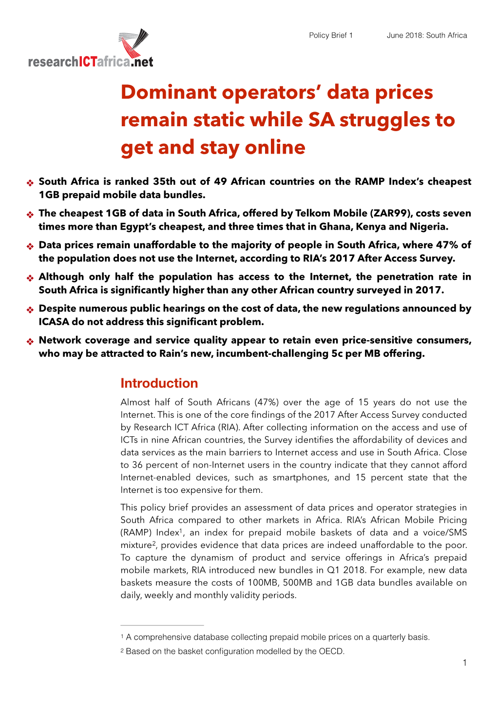 Dominant Operators' Data Prices Remain Static While SA Struggles to Get and Stay Online