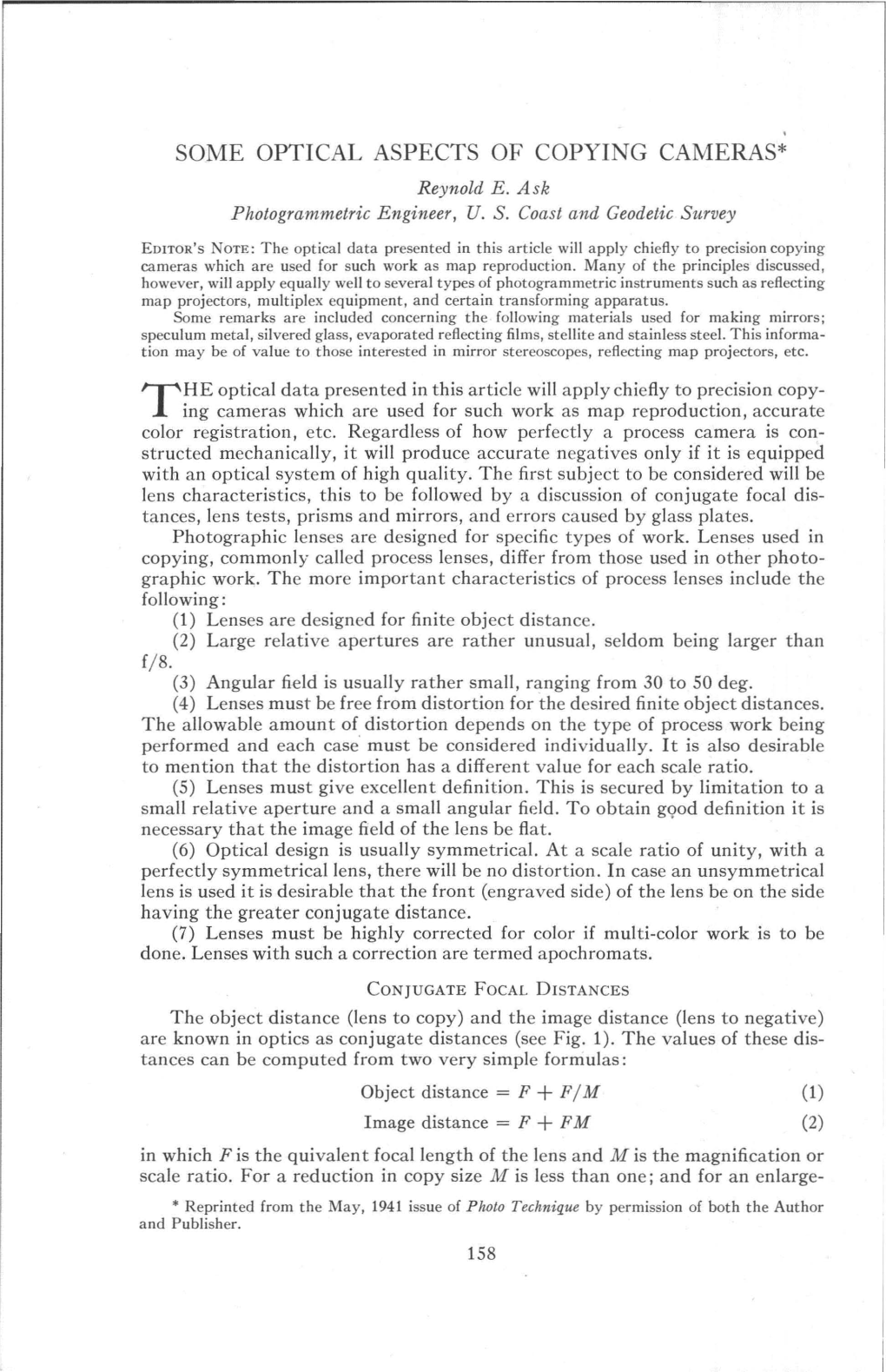 SOME OPTICAL ASPECTS of COPYING CAMERAS 159 Ment, Greater Than One