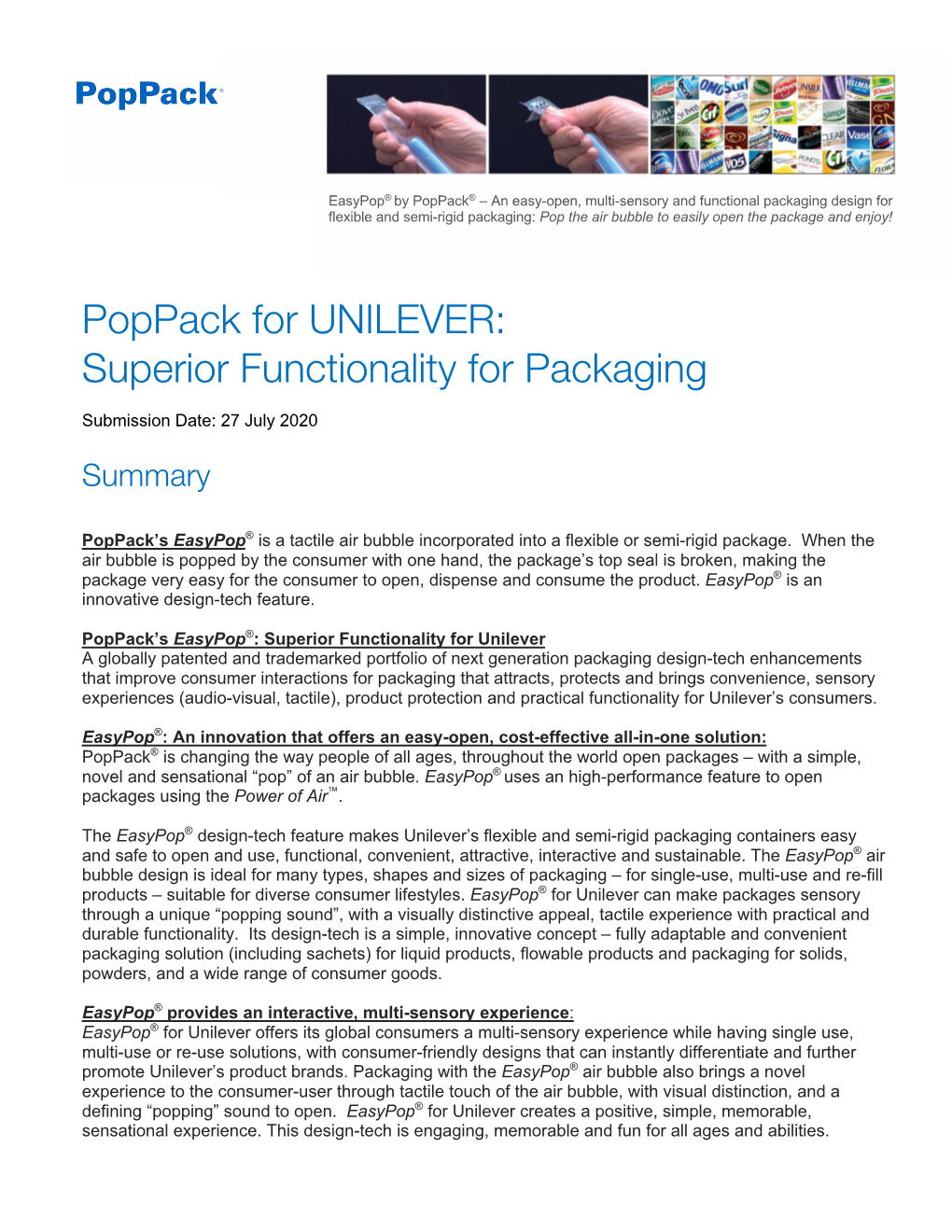 Poppack for UNILEVER: Superior Functionality for Packaging