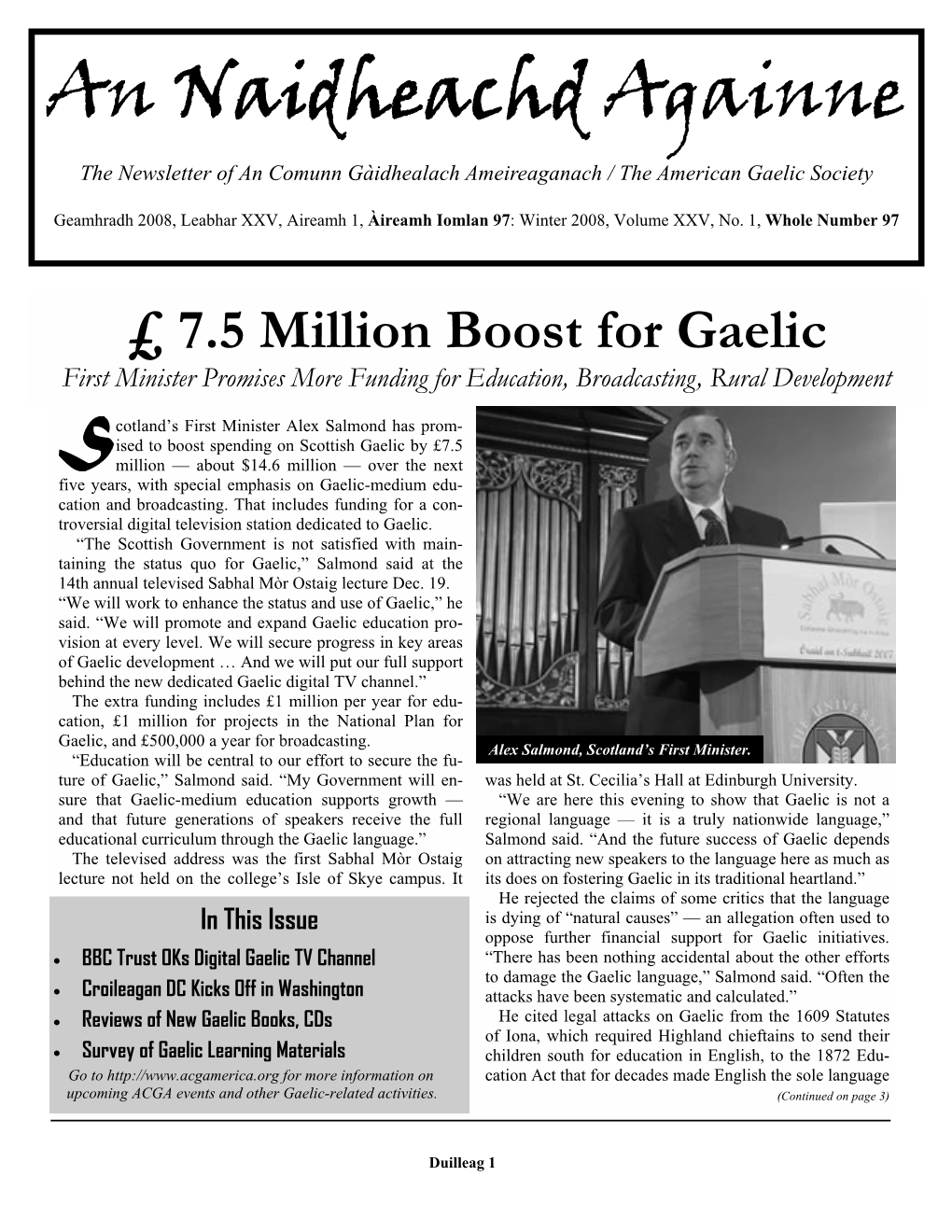 An Naidheachd Againne the Newsletter of an Comunn Gàidhealach Ameireaganach / the American Gaelic Society