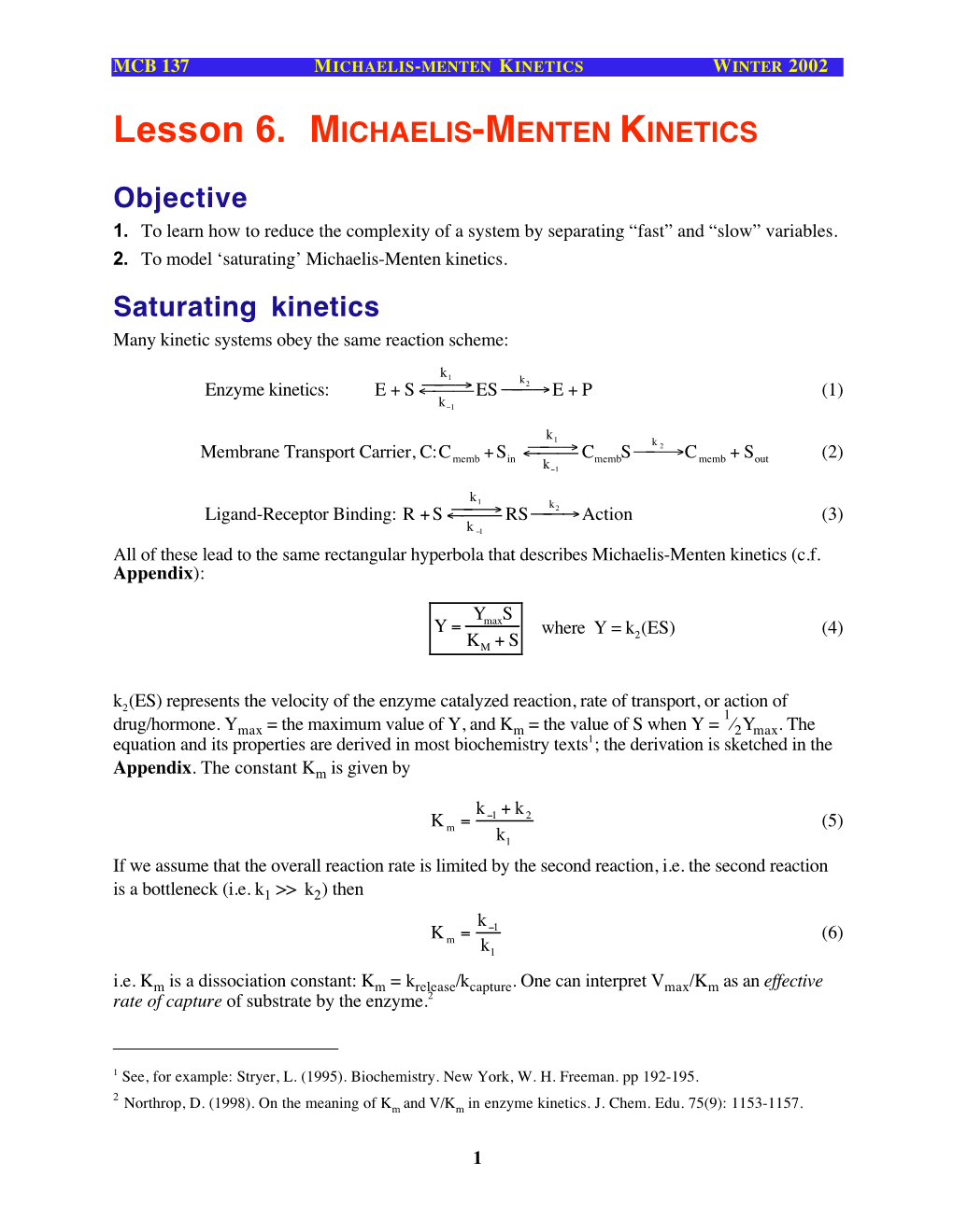 Lesson 6. MICHAELIS-MENTEN KINETICS