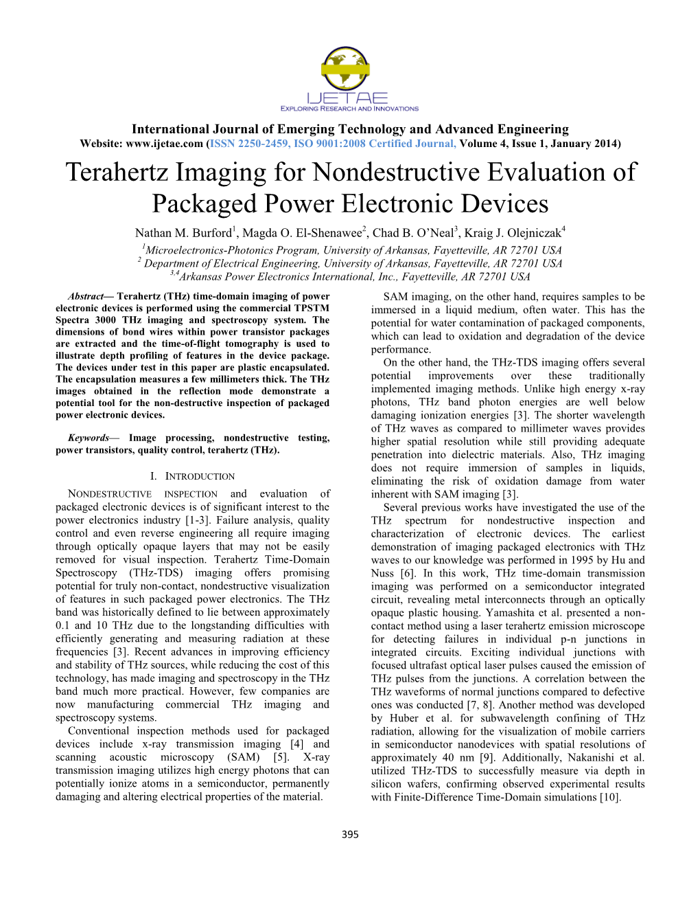 Terahertz Imaging for Nondestructive Evaluation of Packaged Power Electronic Devices Nathan M