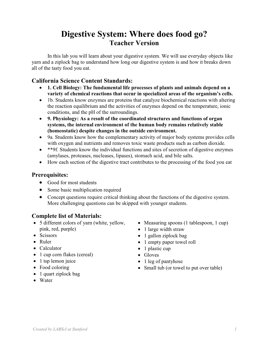 Digestive System: Where Does Food Go? Teacher Version