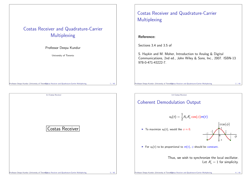 Costas Receiver and Quadrature-Carrier Multiplexing Costas Receiver and Quadrature-Carrier