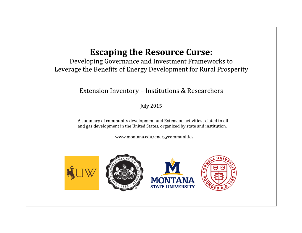 Escaping the Resource Curse: Developing Governance and Investment Frameworks to Leverage the Benefits of Energy Development for Rural Prosperity