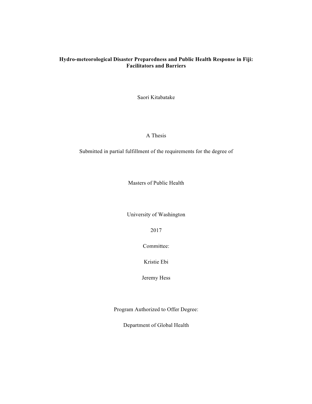 Hydro-Meteorological Disaster Preparedness and Public Health Response in Fiji: Facilitators and Barriers