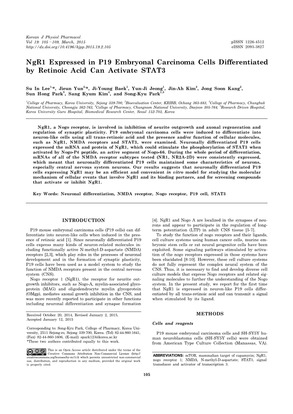 Ngr1 Expressed in P19 Embryonal Carcinoma Cells Differentiated by Retinoic Acid Can Activate STAT3