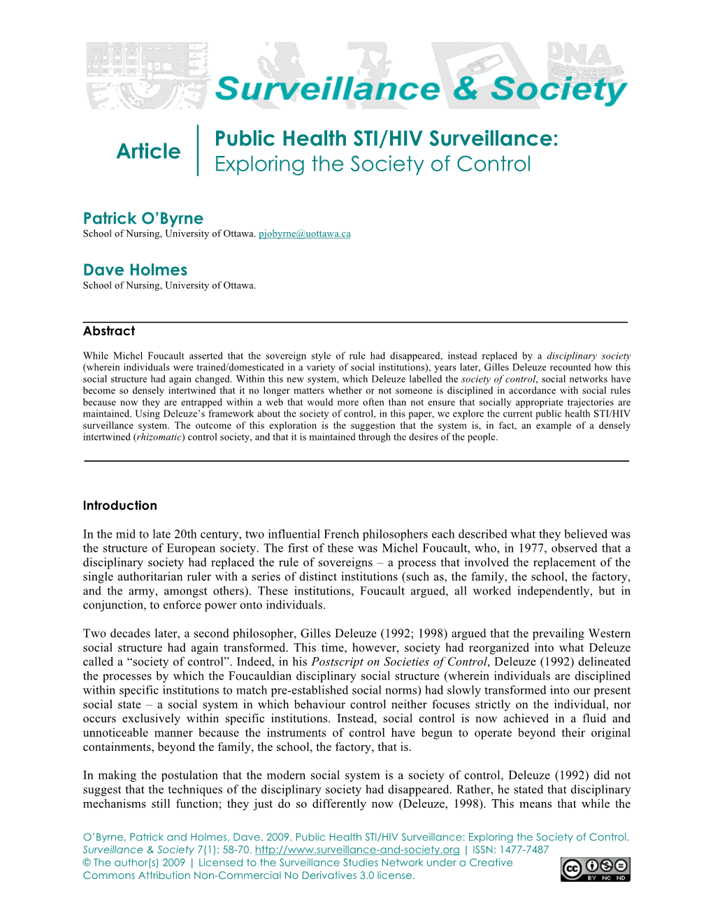 Article Public Health STI/HIV Surveillance: Exploring the Society