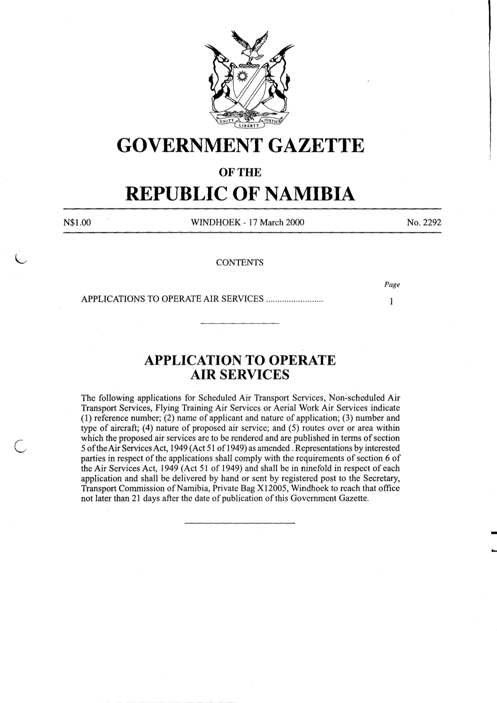 Government Gazette of the Republic of Namibia
