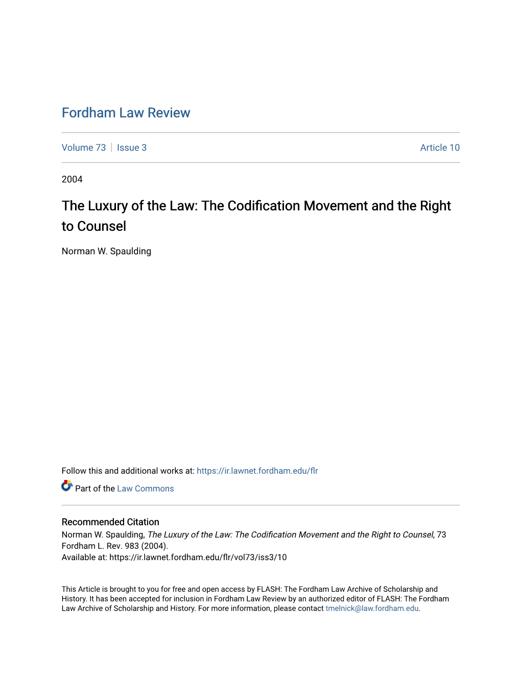 The Codification Movement and the Right to Counsel