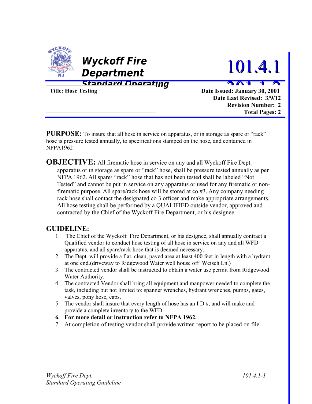 SOG 101.4.1 Hose Testing