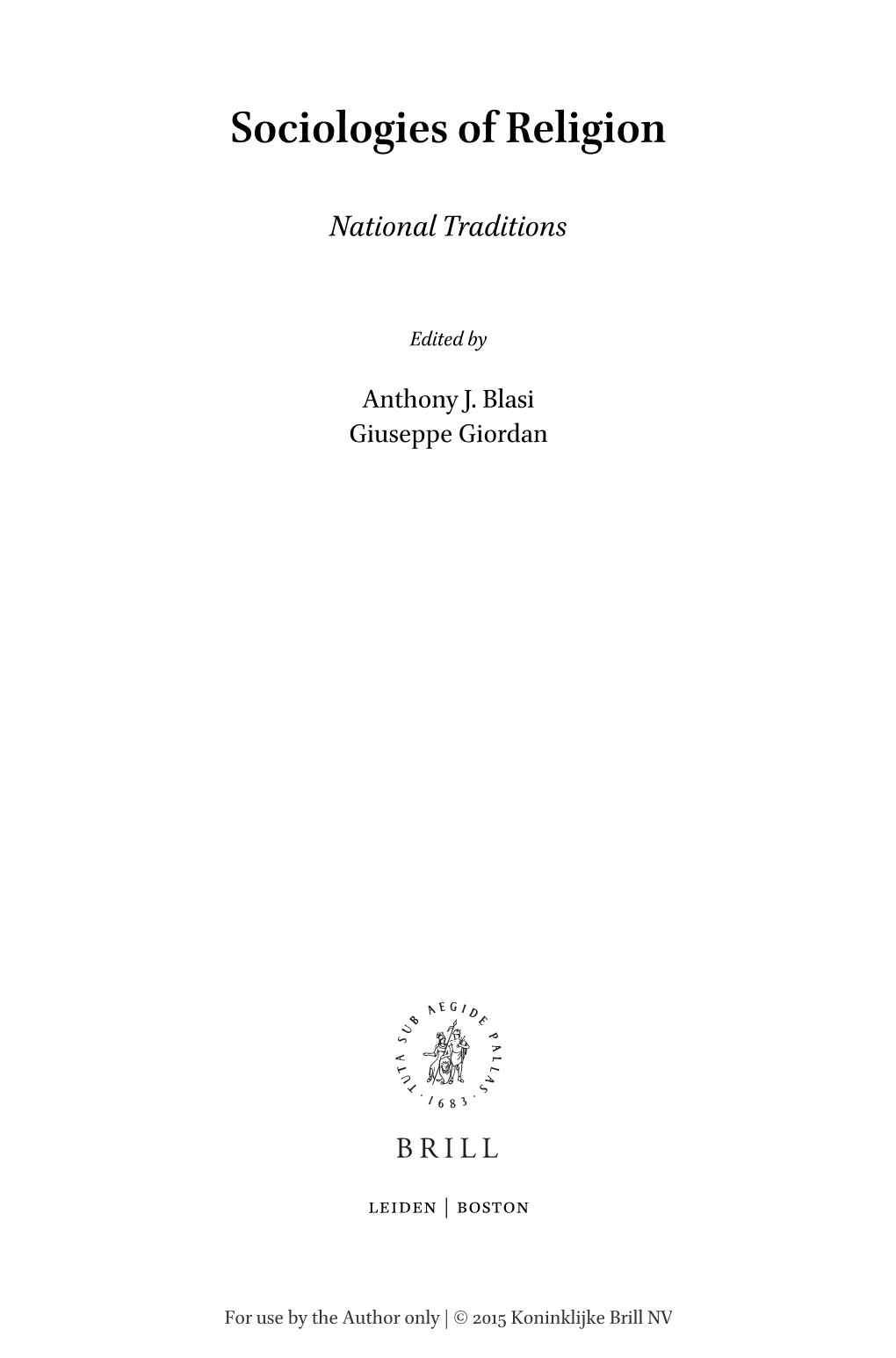 Zrinščak Chapter in Blasi & Giordan Sociologies of Religion… 2015