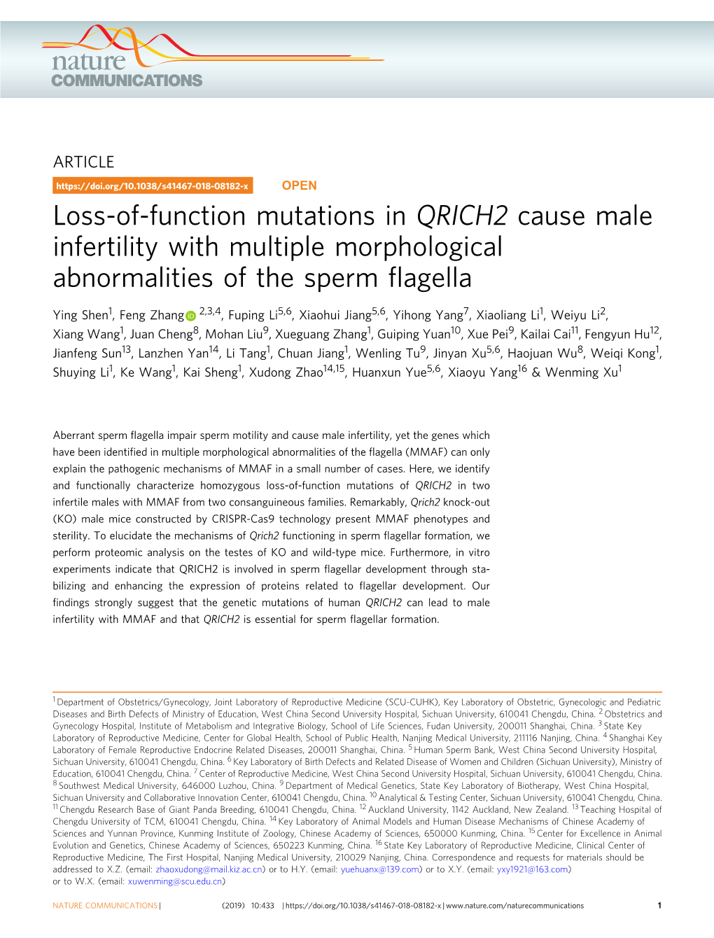 Loss-Of-Function Mutations in QRICH2 Cause Male Infertility with Multiple Morphological Abnormalities of the Sperm ﬂagella