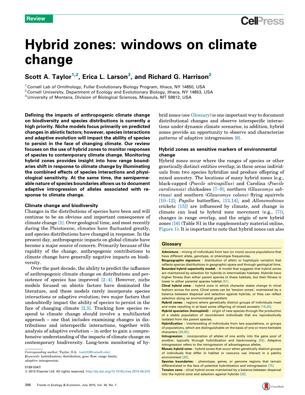 Hybrid Zones: Windows on Climate Change