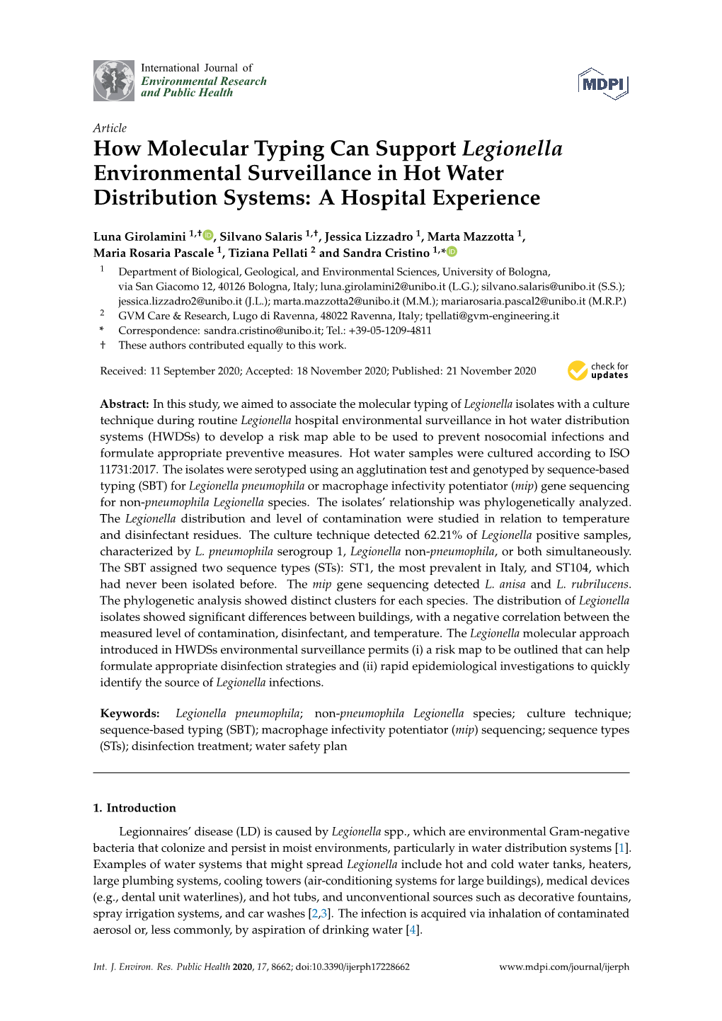 How Molecular Typing Can Support Legionella Environmental Surveillance in Hot Water Distribution Systems: a Hospital Experience