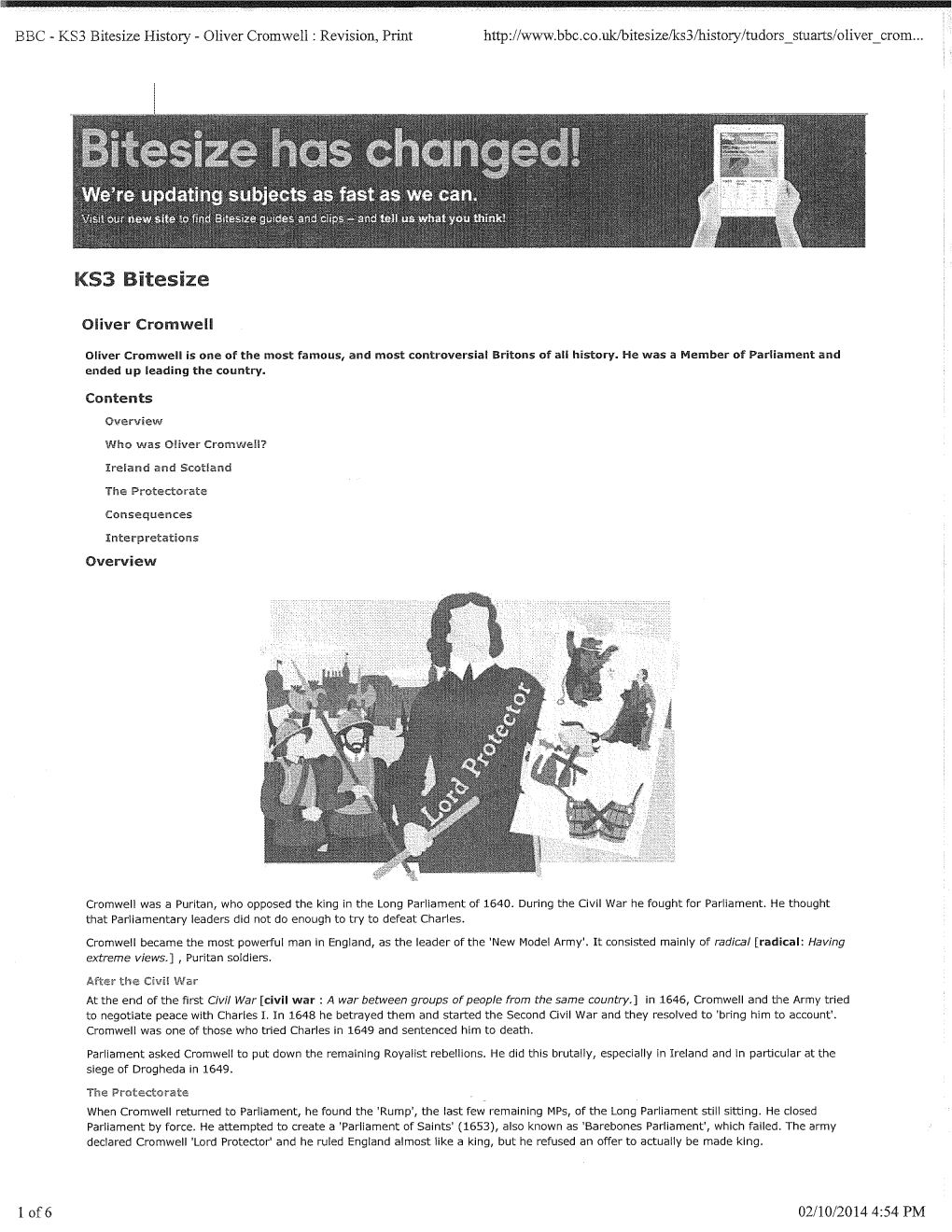 KS3 Bitesize History- Oliver Cromwell : Revision, Print
