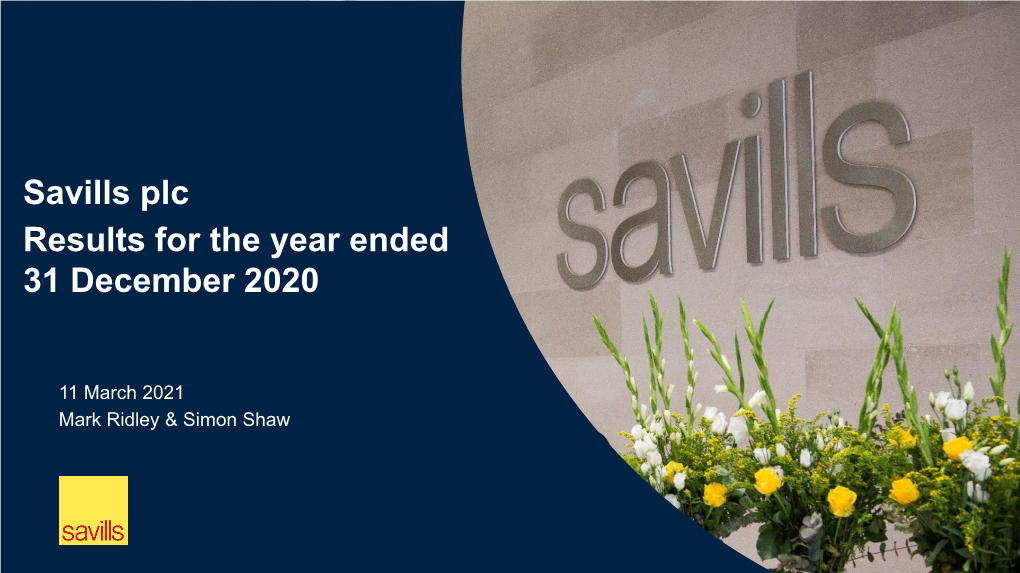 Savills Plc Results for the Year Ended 31 December 2020
