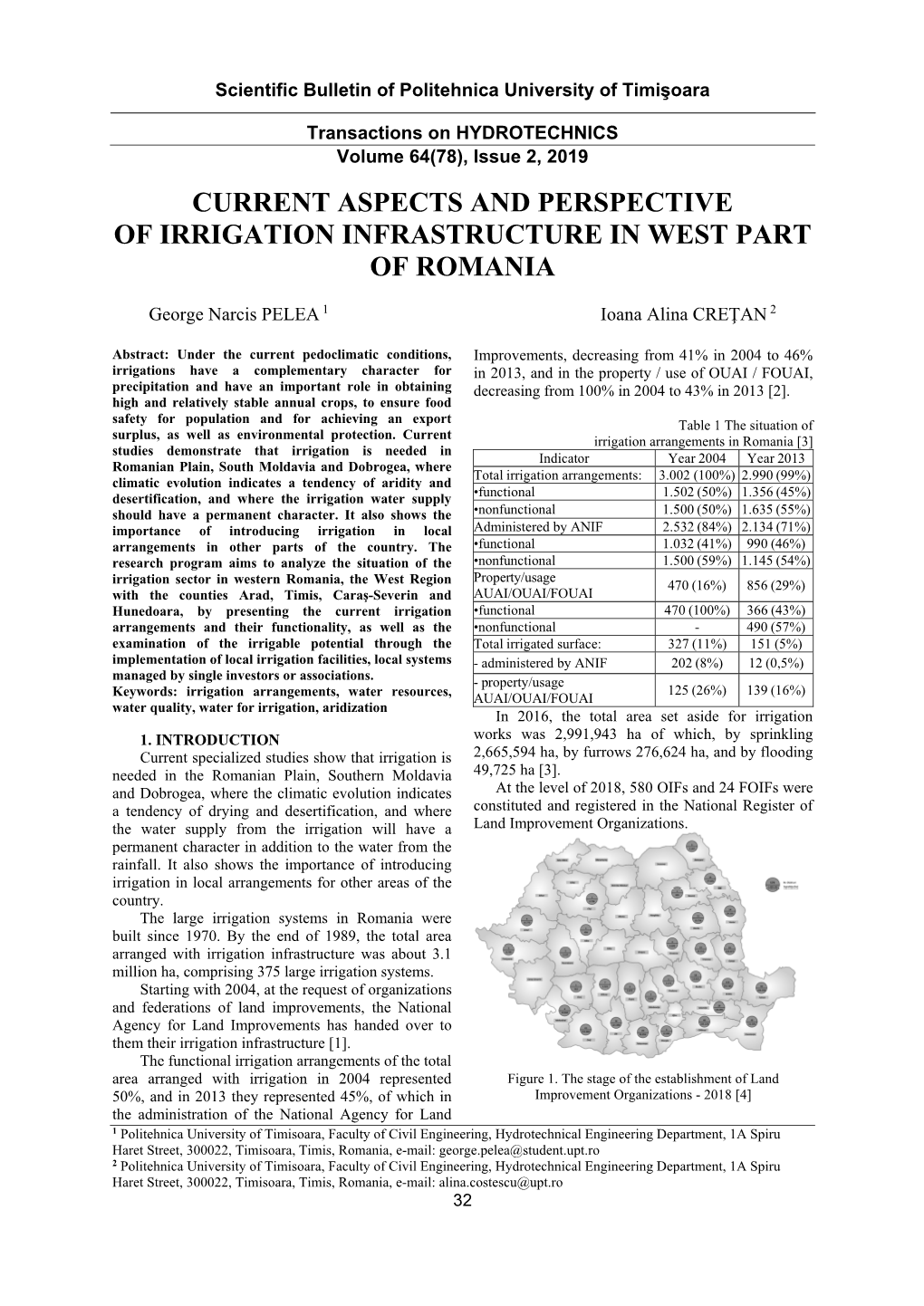 Current Aspects and Perspective of Irrigation Infrastructure in West Part of Romania