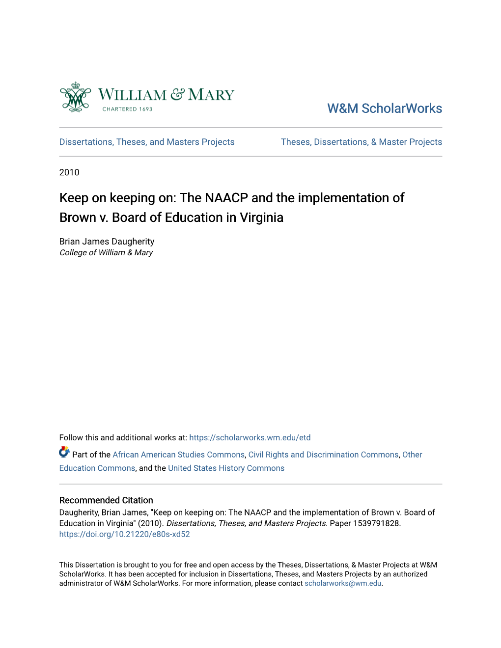 The NAACP and the Implementation of Brown V. Board of Education in Virginia