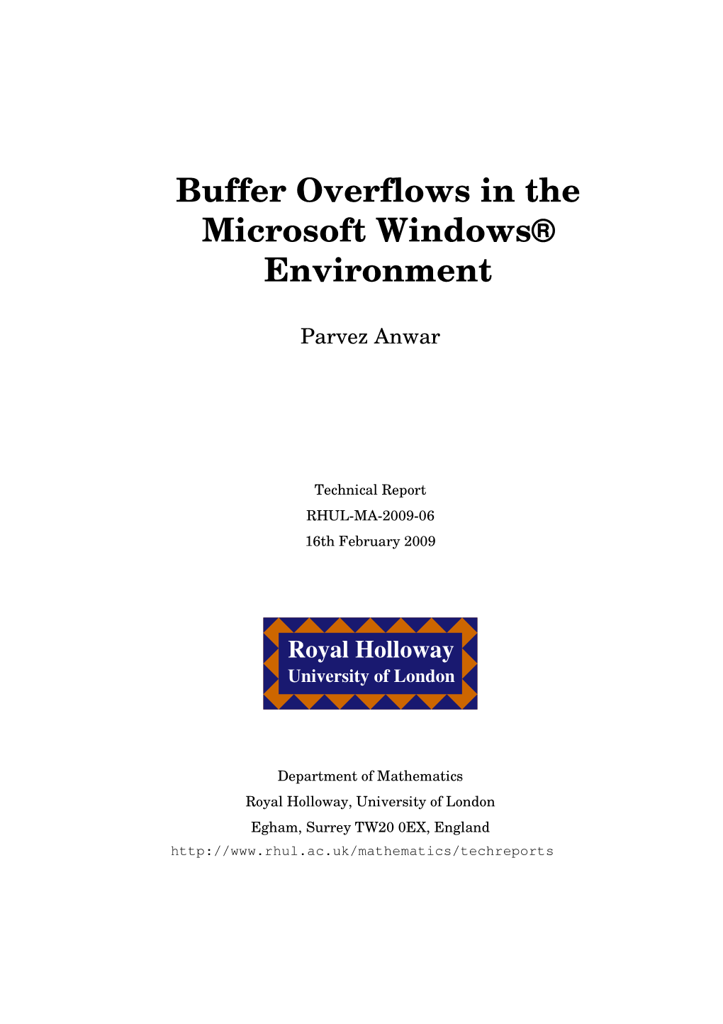 Buffer Overflows in the Microsoft Windows® Environment