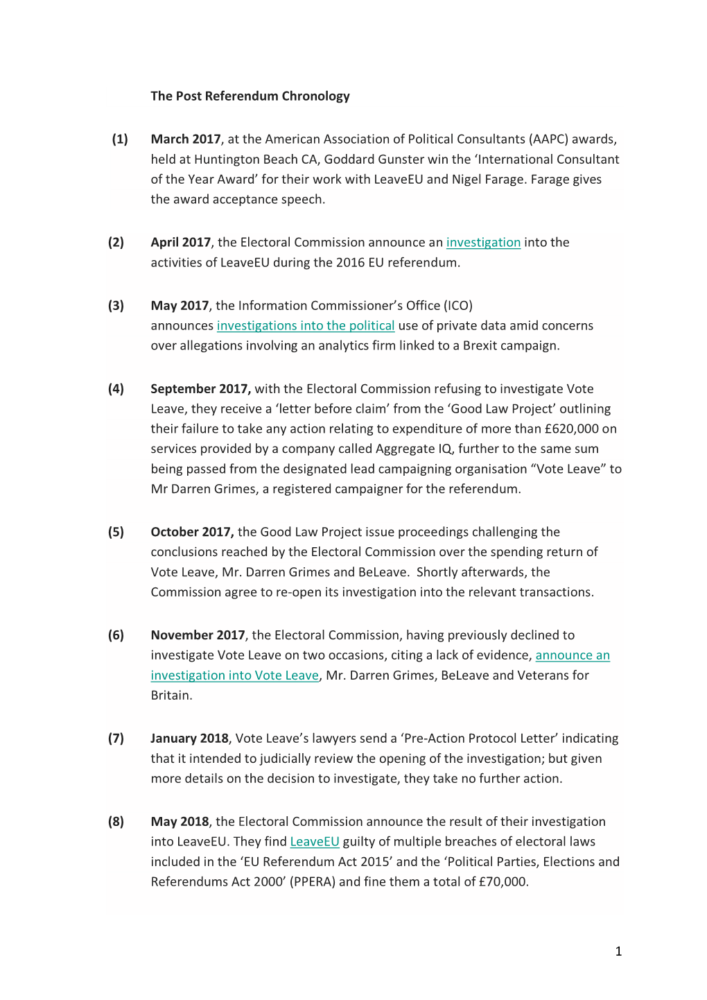 The Post Referendum Chronology