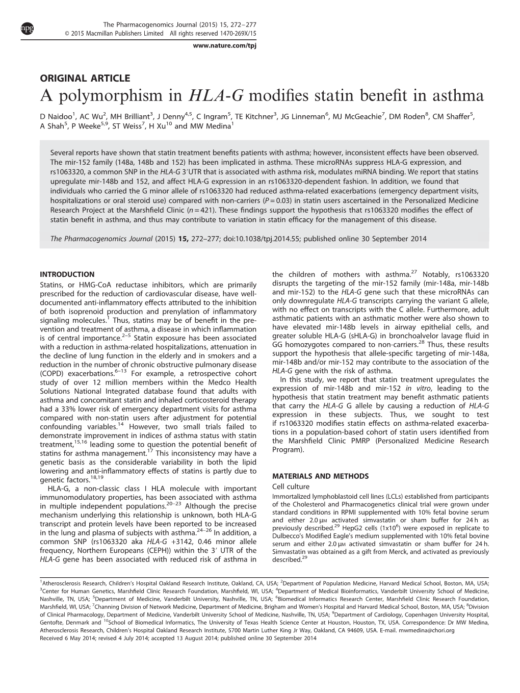 A Polymorphism in HLA-G Modifies Statin Benefit in Asthma