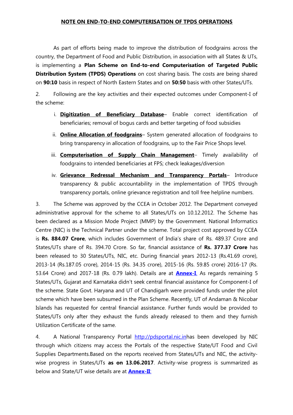 Note on End-To-End Computerisation of Tpds Operations