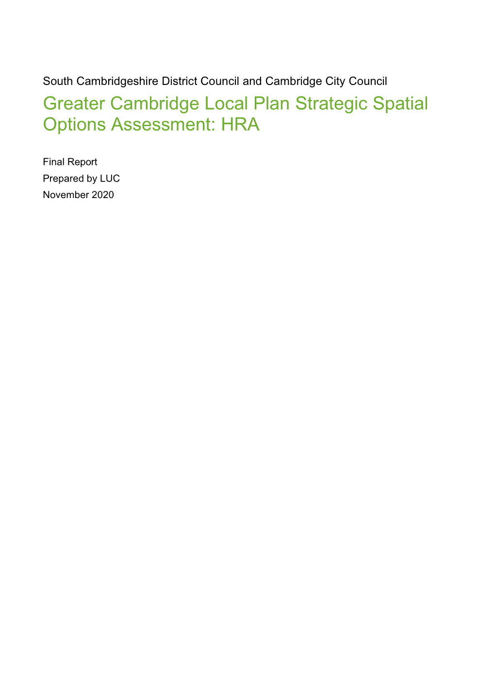 Greater Cambridge Local Plan Strategic Spatial Options Assessment: HRA