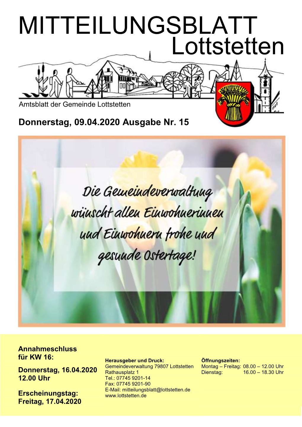 Mitteilungsblatt Nr. 15 Vom 09.04.2020