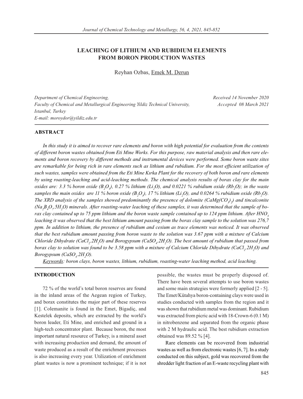 Leaching of Lithium and Rubidium Elements from Boron Production Wastes