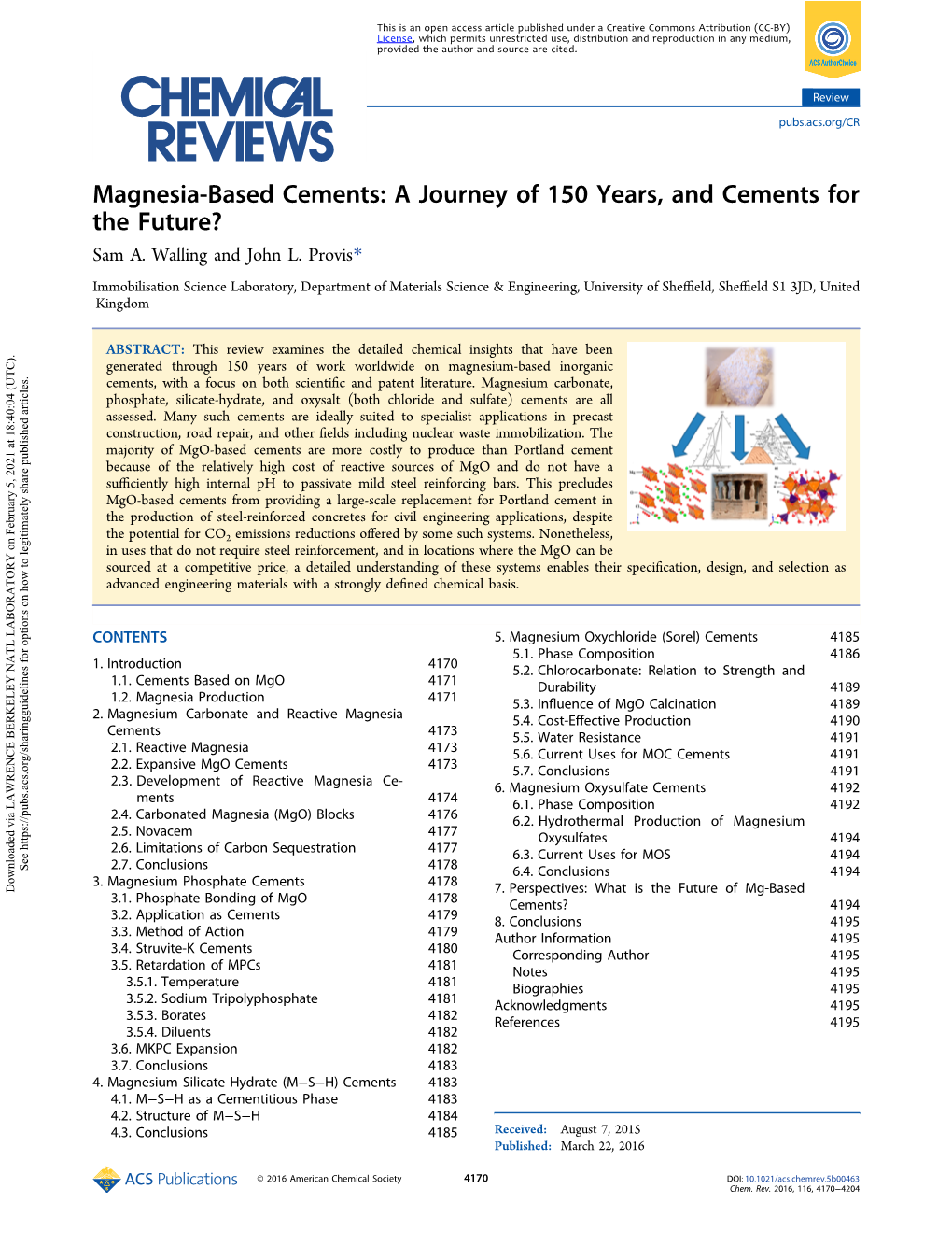 Magnesia-Based Cements: a Journey of 150 Years, and Cements for the Future? Sam A