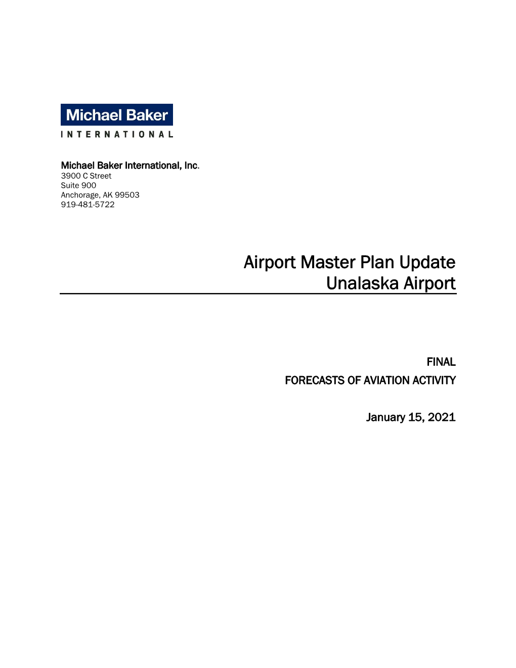 Airport Master Plan Update Unalaska Airport