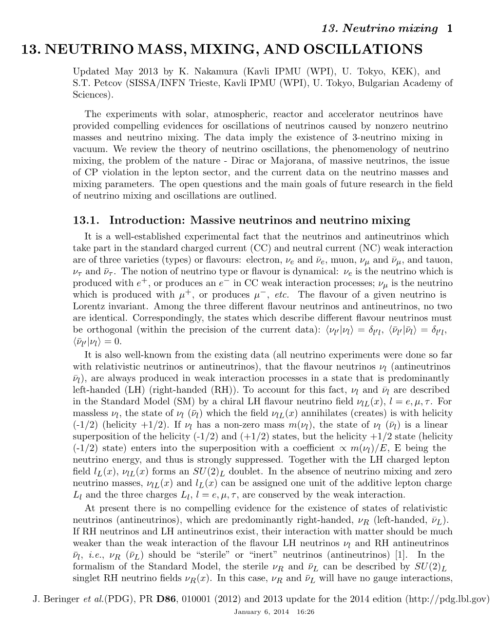 13. Neutrino Mass, Mixing, and Oscillations