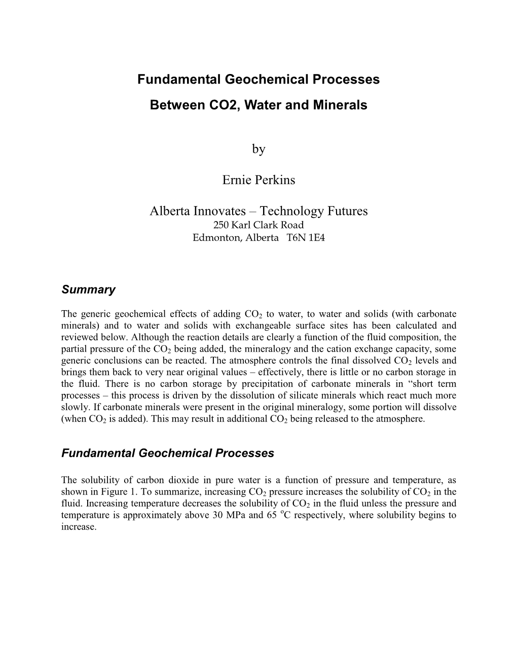 Fundamental Geochemical Processes Between CO2, Water and Minerals