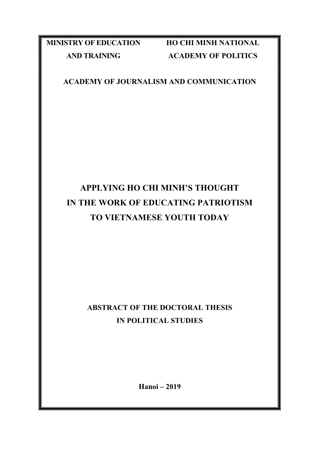 Ngô Xuân Dương Applying Ho Chi Minh's Thought in The