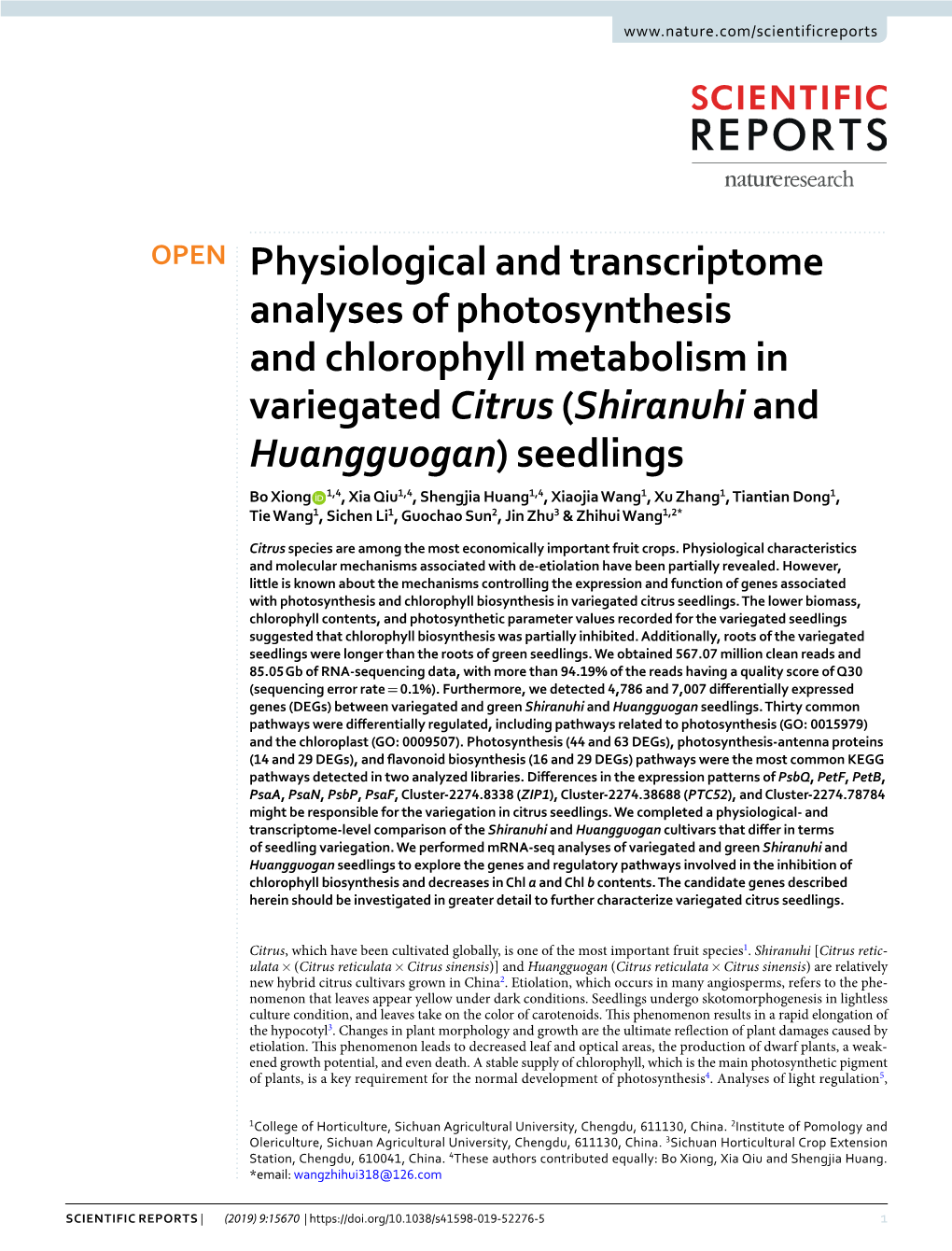 Physiological and Transcriptome Analyses of Photosynthesis