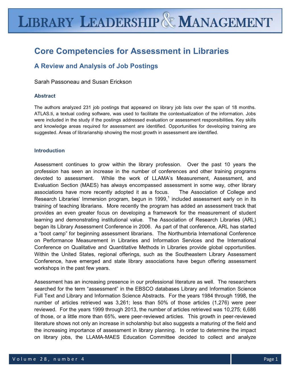 Core Competencies for Assessment in Libraries