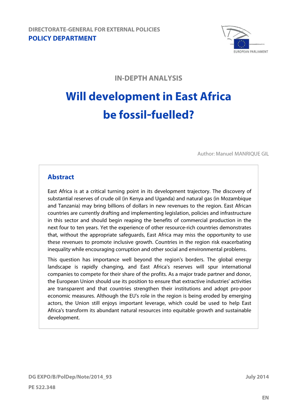 Will Development in East Africa Be Fossil-Fuelled?