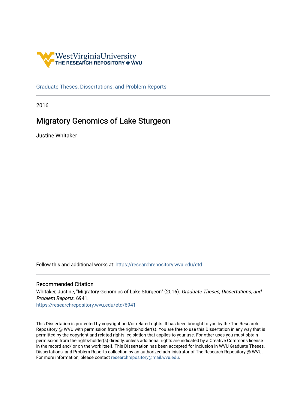 Migratory Genomics of Lake Sturgeon