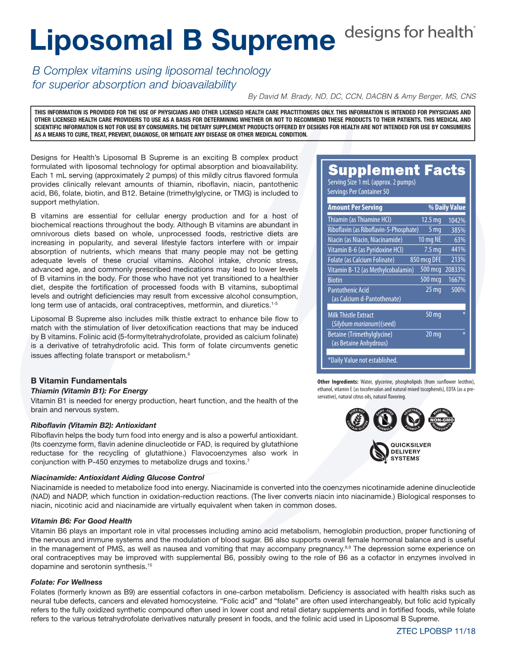 Liposomal B Supreme B Complex Vitamins Using Liposomal Technology for Superior Absorption and Bioavailability by David M