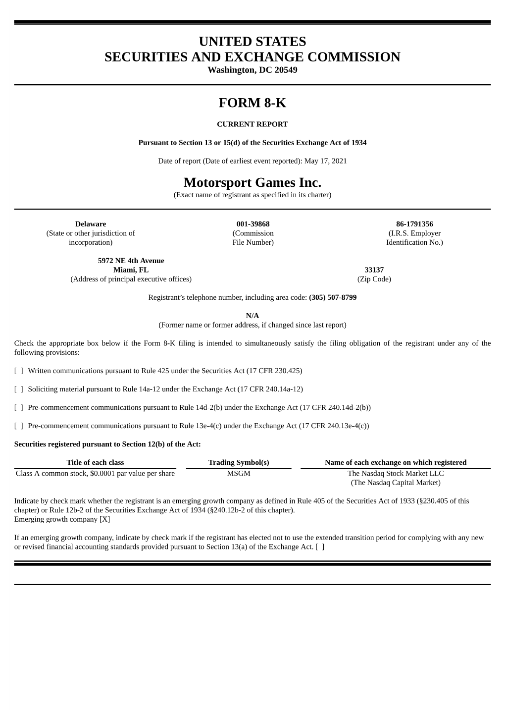 United States Securities and Exchange Commission Form