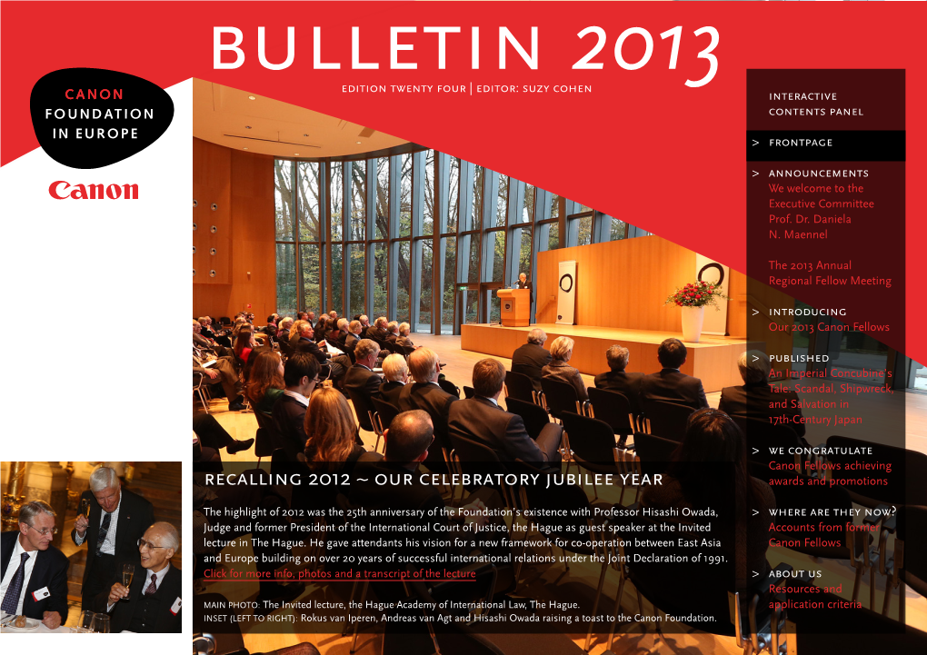 Bulletin 2013 Edition Twenty Four | Editor: Suzy Cohen Interactive Contents Panel